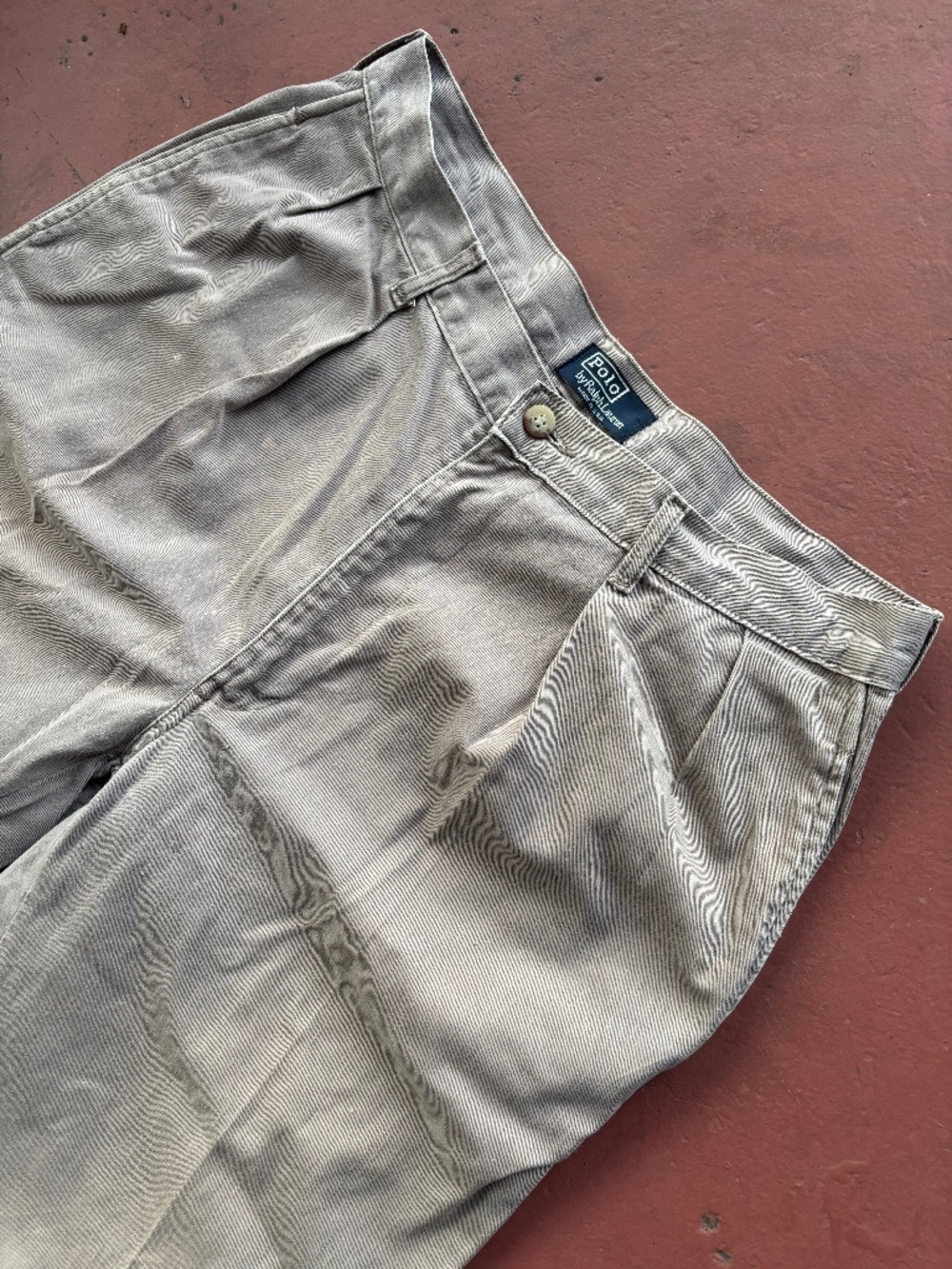 1980s USA Made Polo Ralph Lauren Pleated Chino Pants Talon 42 Gray 32x32 90s